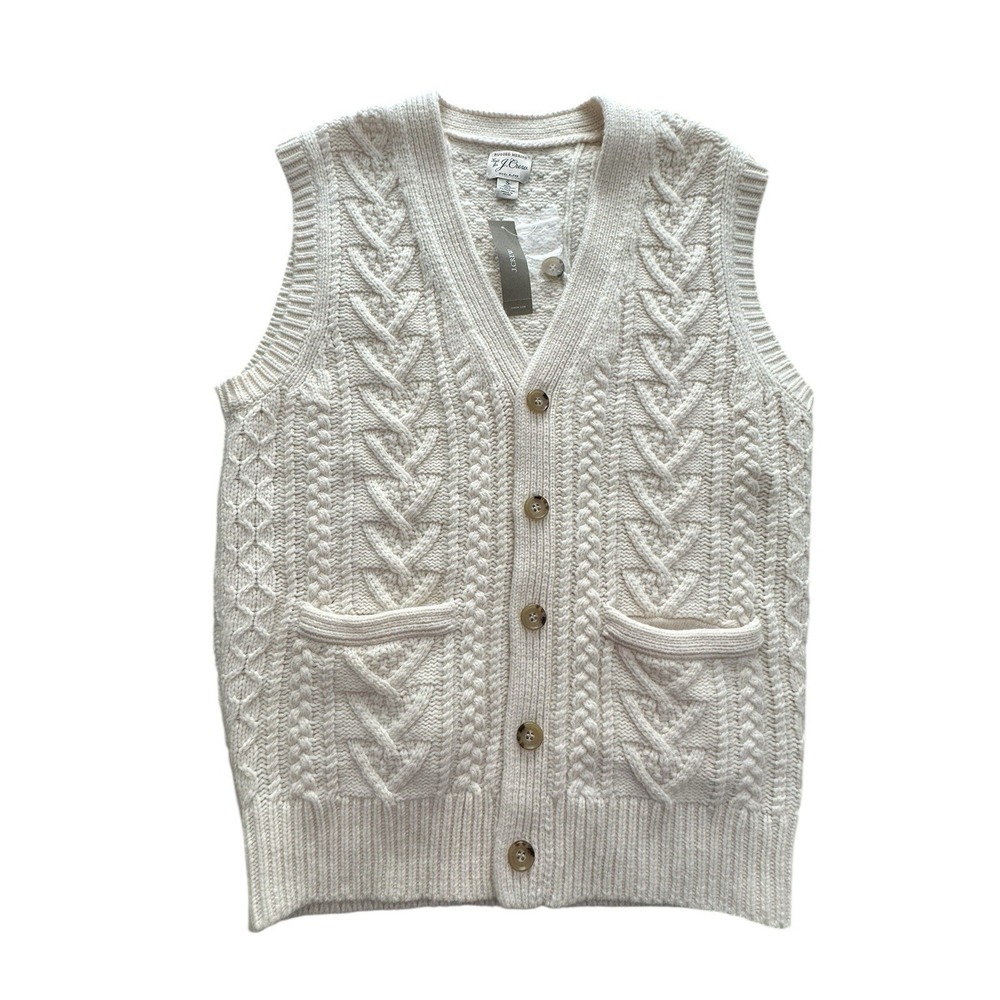 J.CREW Men Rugged Merino Wool Cable Knit Sweater Vest Small Academia Preppy U2-8
